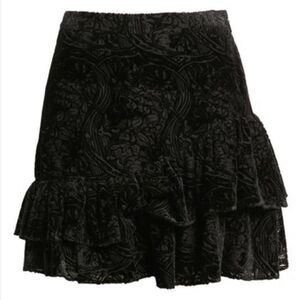 Ted Baker London Marinah Dropped Waist Ruffled Black Velvet Mini Skirt- Size 2